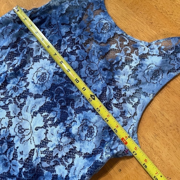Betsey Johnson Juniors Tank Lace Blue Midi Dress Floral Lined Layered, Size 14 - Picture 6 of 9